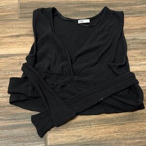 Zara Chic Black Wrap Crop Tank
